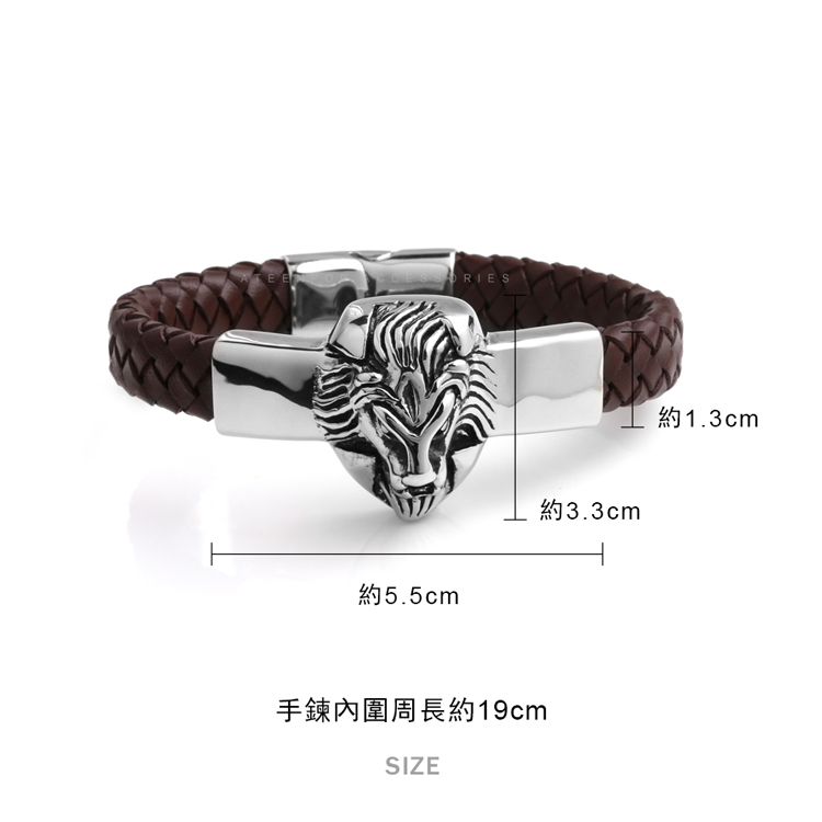 鋼手環 ATeenPOP 獅子王者 送刻字 編織皮革 單個價格 個性手環 男手環